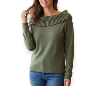 Olive Green Off-Shoulder Sweater